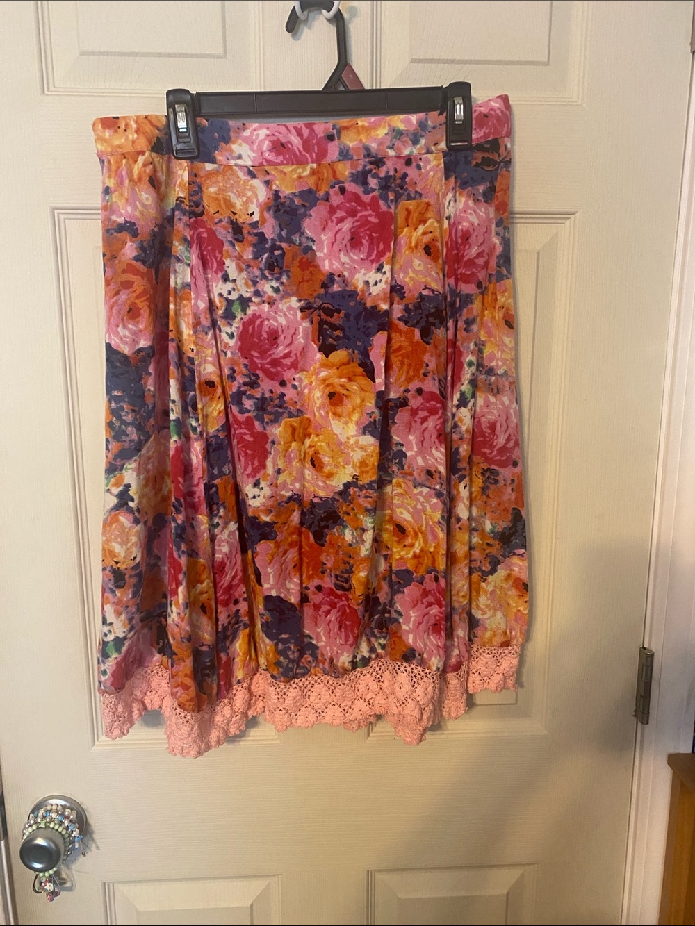 Floral Pink Lace-Hem Circle Skirt